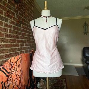 Adore Me Womens Coquette Y2K Pink Black Satin Ruffle Hem Camisole XL Tank Top